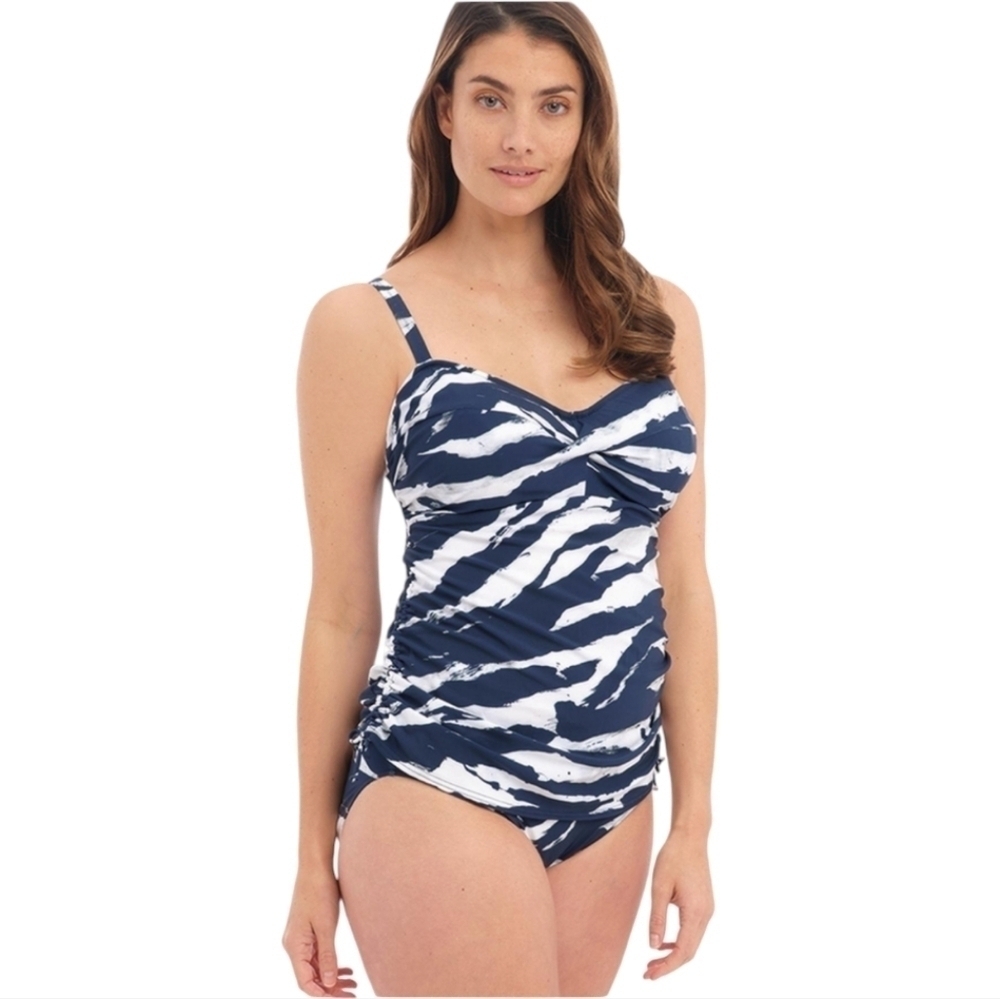 Fantasie Swim Lindos Blue White Gray Underwire Tankini TOP, 38DD - Picture 2 of 16